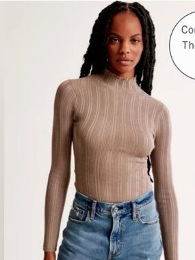 Abercrombie & Fitch Ribbed Mock Neck Bodysuit - black size large